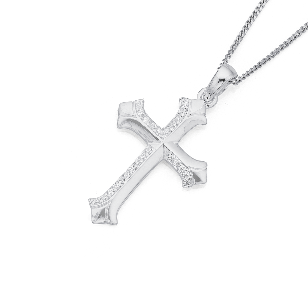 Sterling Silver Synthetic CZ Cross Pendant 